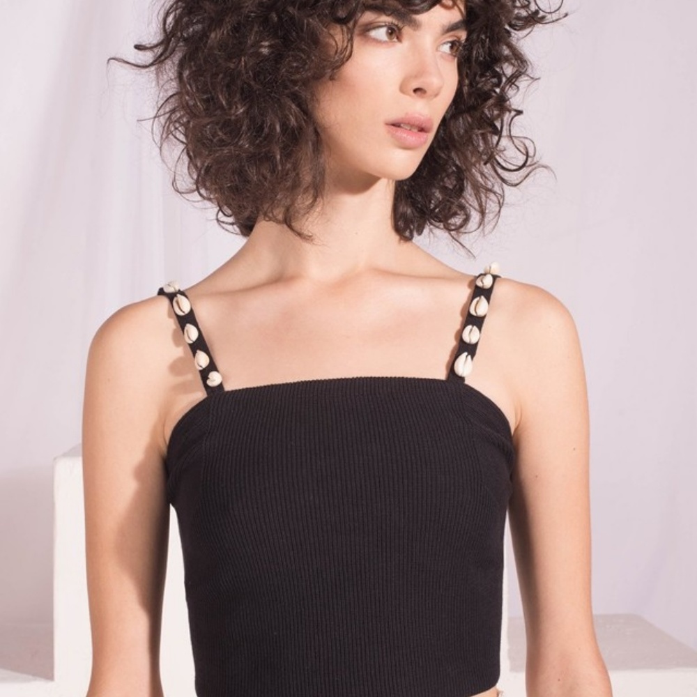 Staud Harley Top - black knit crop top with shells